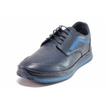 Сини мъжки спортни обувки, естествена кожа - спортни обувки за пролетта и лятото N 100015321