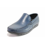 Сини мъжки мокасини, естествена кожа - ежедневни обувки за пролетта и лятото N 100015328