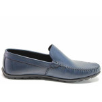 Сини мъжки мокасини, естествена кожа - ежедневни обувки за пролетта и лятото N 100015328