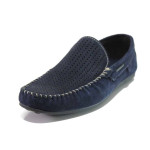 Тъмносини мъжки обувки, естествен набук - всекидневни обувки за пролетта и лятото N 100015469
