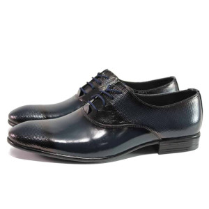 Тъмносини анатомични мъжки обувки, лачена естествена кожа - официални обувки за пролетта и лятото N 100015479