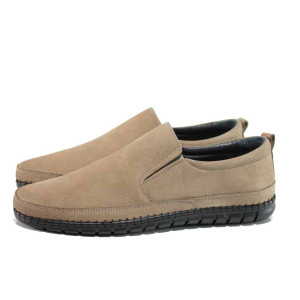 Бежови анатомични анатомични мъжки обувки, естествен набук - ежедневни обувки за пролетта и лятото N 100015548