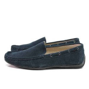 Тъмносини мъжки обувки, естествен набук - всекидневни обувки за пролетта и лятото N 100015558