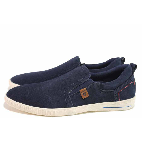 Сини мъжки обувки, естествен набук - всекидневни обувки за пролетта и лятото N 100015610