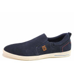 Сини мъжки обувки, естествен набук - всекидневни обувки за пролетта и лятото N 100015610