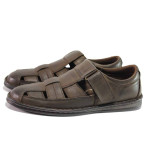 Кафяви мъжки сандали, естествена кожа - ежедневни обувки за пролетта и лятото N 100015985