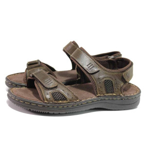 Кафяви мъжки сандали, естествена кожа - ежедневни обувки за пролетта и лятото N 100015986