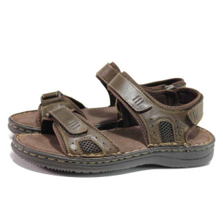 Кафяви мъжки сандали, естествена кожа - ежедневни обувки за пролетта и лятото N 100015986