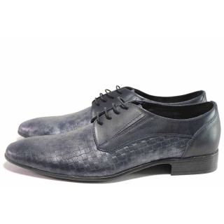 Сини официални мъжки обувки, анатомични, естествена кожа - елегантни обувки за пролетта и лятото N 100016395