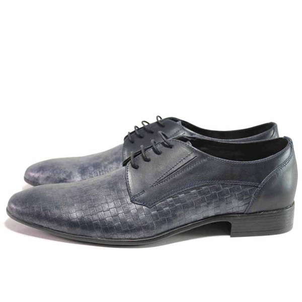 Сини официални мъжки обувки, анатомични, естествена кожа - елегантни обувки за пролетта и лятото N 100016395