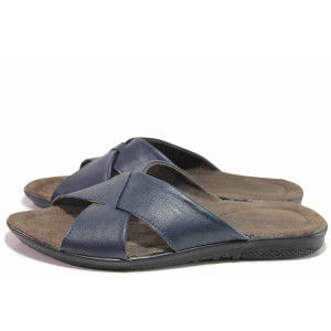 Сини мъжки чехли, естествена кожа - всекидневни обувки за пролетта и лятото N 100016397