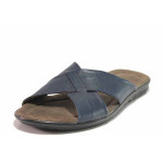 Сини мъжки чехли, естествена кожа - всекидневни обувки за пролетта и лятото N 100016397