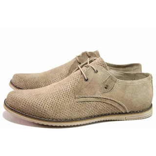 Бежови мъжки обувки, естествен велур - всекидневни обувки за пролетта и лятото N 100016401