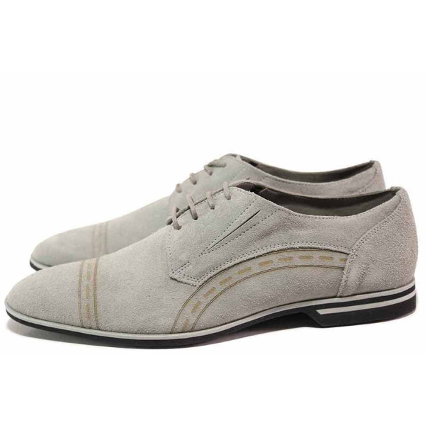Сиви официални мъжки обувки, анатомични, естествен велур - елегантни обувки за пролетта и лятото N 100016405