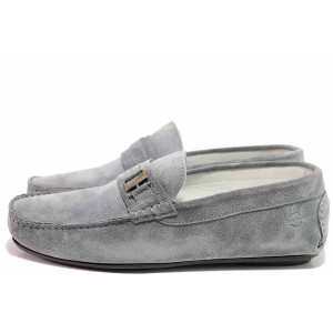 Сиви мъжки мокасини, естествен велур - ежедневни обувки за пролетта и лятото N 100016408