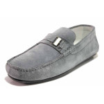 Сиви мъжки мокасини, естествен велур - ежедневни обувки за пролетта и лятото N 100016408