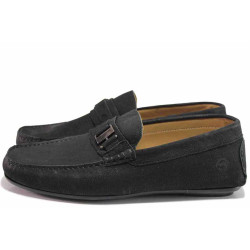 Черни анатомични мъжки мокасини, естествен набук - всекидневни обувки за пролетта и лятото N 100016409