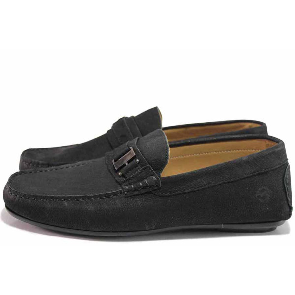 Черни анатомични мъжки мокасини, естествен набук - всекидневни обувки за пролетта и лятото N 100016409