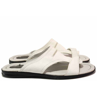 Бели мъжки чехли, естествена кожа - всекидневни обувки за пролетта и лятото N 100016413