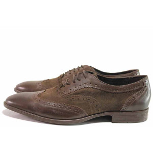 Кафяви официални мъжки обувки, анатомични, естествена кожа и естествена велурена кожа - официални обувки за пролетта и есента N 100016400