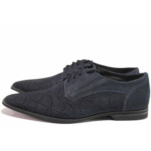 Тъмносини анатомични мъжки обувки, естествен набук - елегантни обувки за пролетта и лятото N 100016411