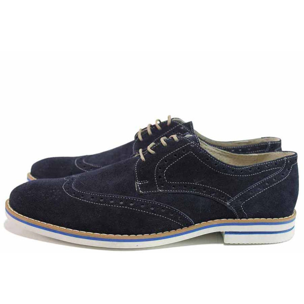 Сини мъжки обувки, естествен велур - всекидневни обувки за пролетта и лятото N 100016415