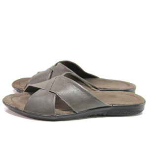 Сиви мъжки чехли, естествена кожа - ежедневни обувки за пролетта и лятото N 100016364