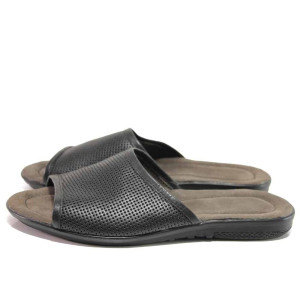 Черни мъжки чехли, естествена кожа - ежедневни обувки за пролетта и лятото N 100016366