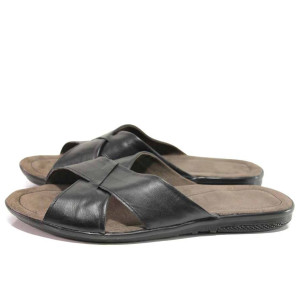 Черни мъжки чехли, естествена кожа - ежедневни обувки за пролетта и лятото N 100016365