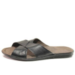 Черни мъжки чехли, естествена кожа - ежедневни обувки за пролетта и лятото N 100016365