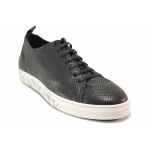 Черни мъжки обувки, естествена кожа - спортни кецове за пролетта и лятото N 100016367