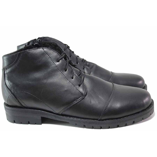 Черни мъжки боти, естествена кожа - ежедневни обувки за есента и зимата N 100016485