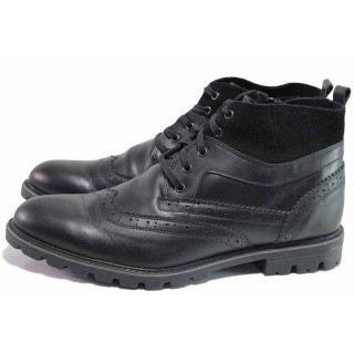 Черни анатомични мъжки боти, естествена кожа и естествена велурена кожа - ежедневни обувки за есента и зимата N 100016570
