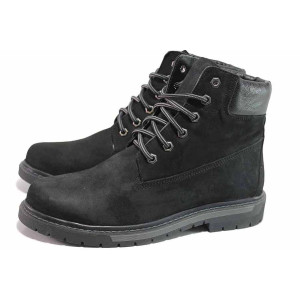 Черни мъжки боти, естествен набук - ежедневни обувки за есента и зимата N 100016576