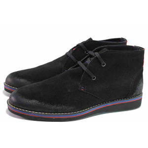 Черни мъжки боти, естествен велур - всекидневни обувки за есента и зимата N 100016575