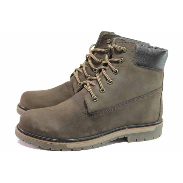 Кафяви мъжки боти, естествен набук - всекидневни обувки за есента и зимата N 100016577