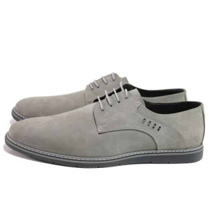Сиви анатомични мъжки обувки, естествен набук - ежедневни обувки за целогодишно ползване N 100016811