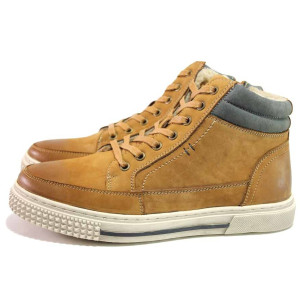 Кафяви мъжки боти, естествена кожа - спортни кецове за есента и зимата N 100017190