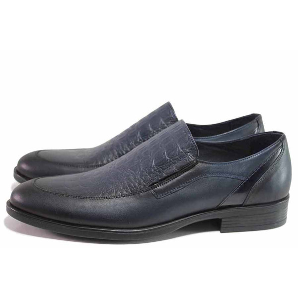 Сини официални мъжки обувки, естествена кожа - елегантни обувки за есента и зимата N 100017266