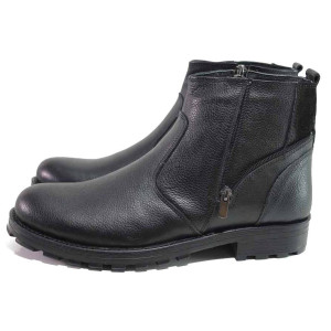 Черни мъжки боти, естествена кожа - ежедневни обувки за есента и зимата N 100017448