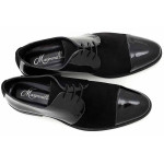 Черни официални мъжки обувки, естествен велур с лачена кожа - елегантни обувки за целогодишно ползване N 100016928