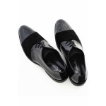 Черни официални мъжки обувки, естествен велур с лачена кожа - елегантни обувки за целогодишно ползване N 100016928