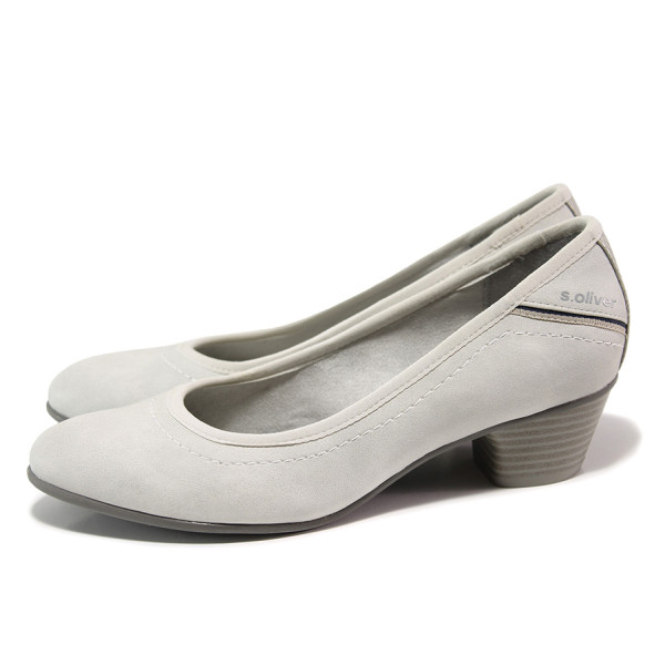 Сиви дамски обувки със среден ток, здрава еко-кожа - всекидневни обувки за пролетта и лятото N 100015173