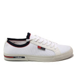 Бели мъжки спортни обувки, еко-кожа и текстилна материя - спортни обувки за пролетта и лятото N 100015203