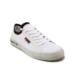 Бели мъжки спортни обувки, еко-кожа и текстилна материя - спортни обувки за пролетта и лятото N 100015203