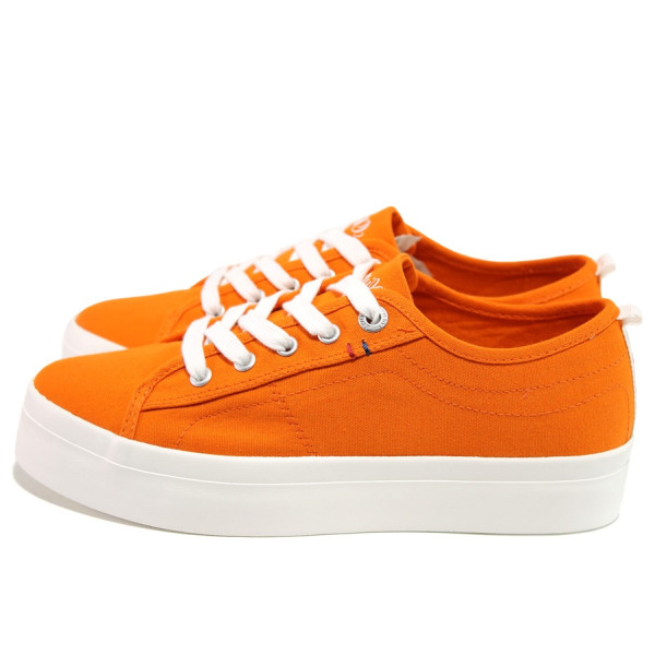 Оранжеви спортни дамски обувки, текстилна материя - спортни кецове за пролетта и лятото N 100015207