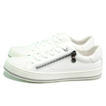 Бели спортни дамски обувки, здрава еко-кожа - спортни кецове за пролетта и лятото N 100015242
