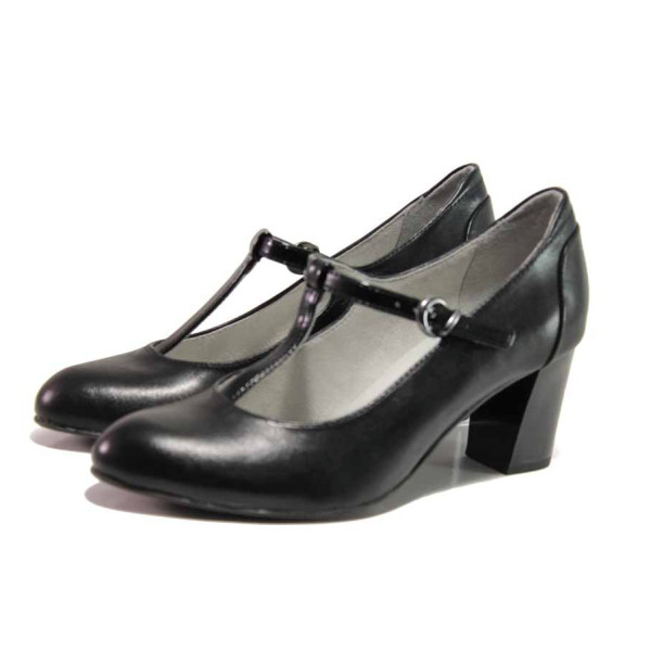 Черни дамски обувки с висок ток, естествена кожа - елегантни обувки за пролетта и лятото N 100015521