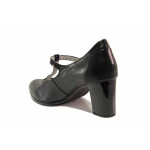 Черни дамски обувки с висок ток, естествена кожа - елегантни обувки за пролетта и лятото N 100015521