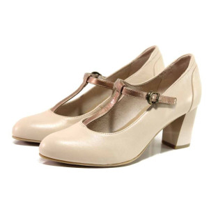 Бежови дамски обувки с висок ток, естествена кожа - елегантни обувки за пролетта и лятото N 100015520